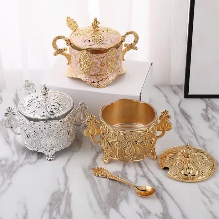 Boîte de rangement en alliage doré et argenté style européen pour ingrédients cuisine restaurant occasions spéciales