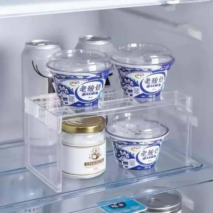 Organiseurs de réfrigérateur, étagères de rangement, séparateurs superposés pour réfrigérateur, étagères transparentes, support de bureau, gain de place, accessoires de cuisine
