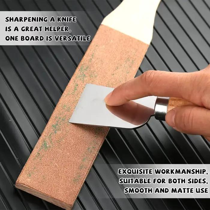 Planche d'affûtage en cuir avec manche en bois pour couteaux et rasoirs double face outil d'affûtage domestique occasionnels usage professionnel cadeau idéal