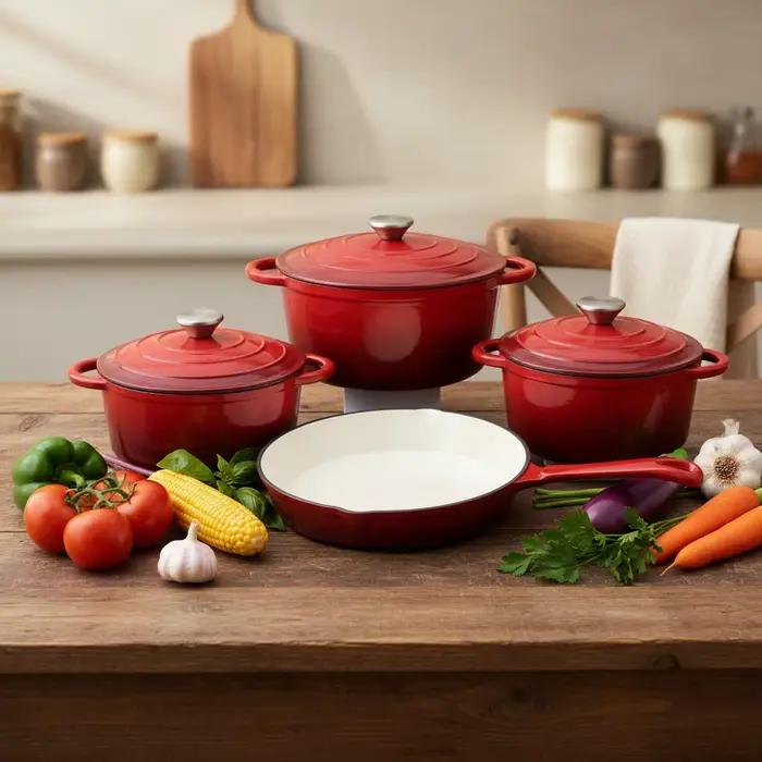 Ensemble de 7 ustensiles de cuisson modernes et durables en fonte émaillée : Casserole