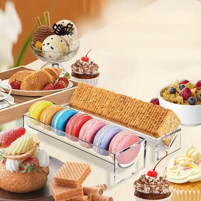 Plateau de service rectangulaire en acrylique transparent pour exposition des aliments