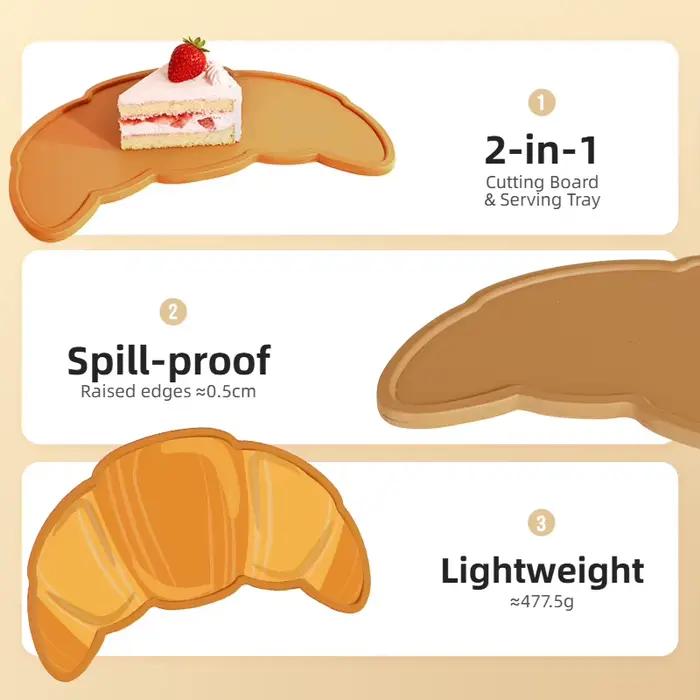 Planche à découper en plastique Joie Croissant pour fruits, plateau de service créatif pour le petit-déjeuner, plateau à pain pour enfants et bébés