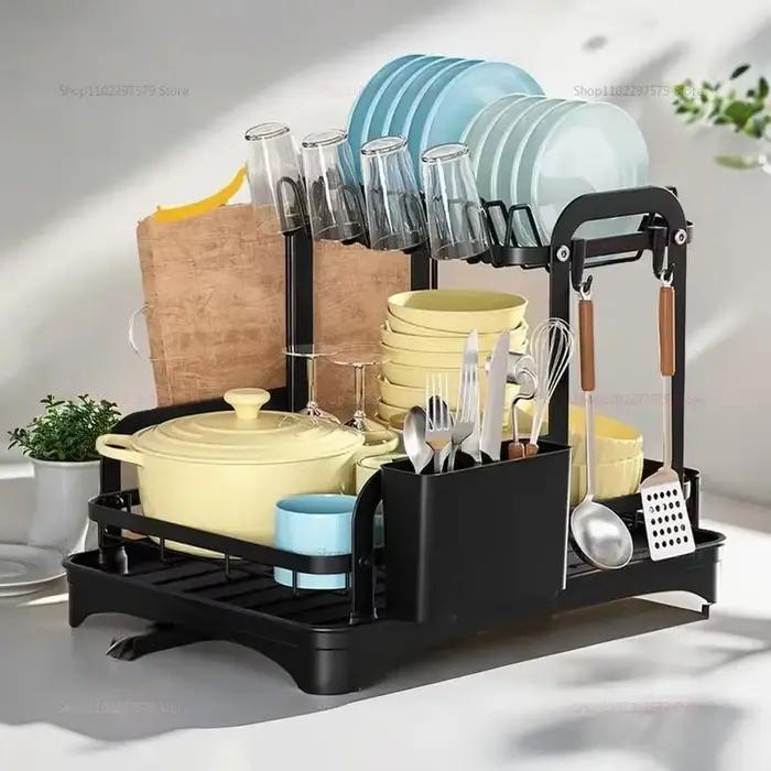 Égouttoir à vaisselle de cuisine avec panier de drainage et plateau de séchage