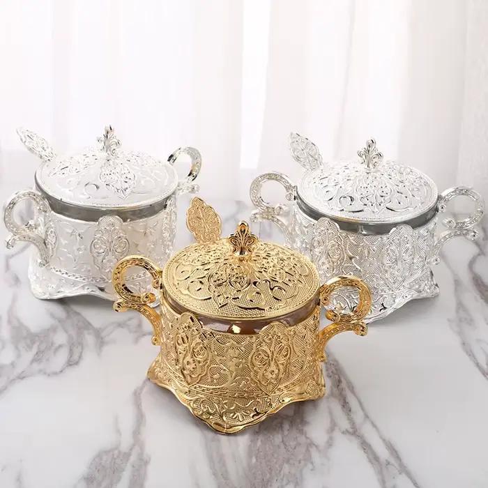 Boîte de rangement en alliage doré et argenté style européen pour ingrédients cuisine restaurant occasions spéciales