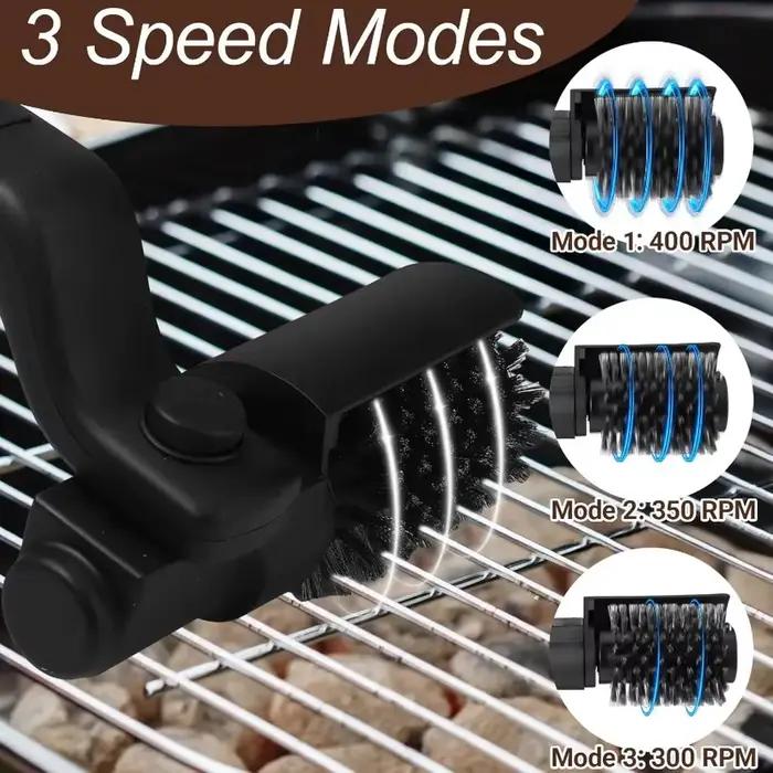 Nettoyeur de gril électrique Rus Recarale Cordl Cleaner Wit 180° avec moteur rotatif 3 vitesses et tête en acier inoxydable pour barbecue professionnel et amateurs
