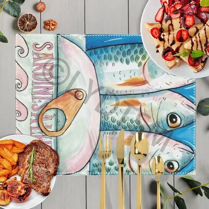 Tapis de Table imprimé créatif en forme de boîtes de sardine colorées