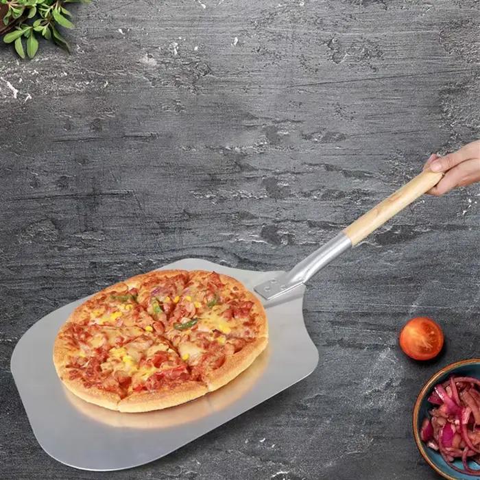 ABUN-2X peau de Pizza carrée, poussoir à Pizza en aluminium avec manche en bois, poussoir à pain, la Base de Pizza-poussoir à pain de levage de Pizza
