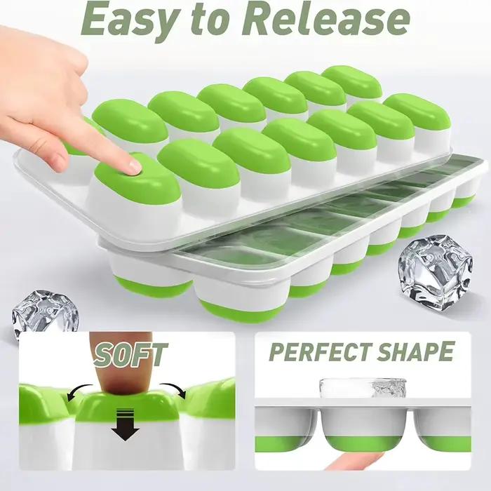 Bac à glaçons 14 cubes plateau à glaçons empilable durable pour congélateur avec couvercle amovible, bac à glace à dégagement facile pour cocktail, café