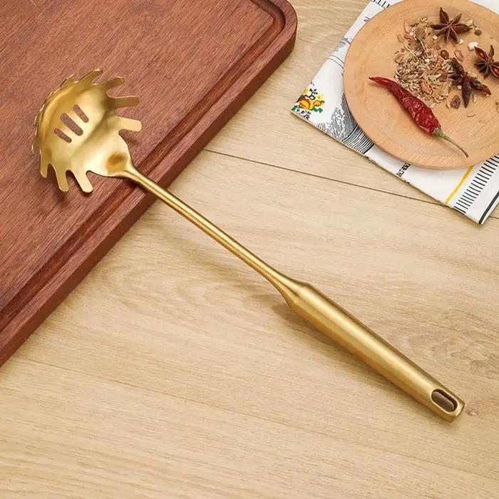Spatule en acier inoxydable doré, grande louche à soupe, ustensiles de cuisine, ensemble de truelle de cuisson, ensemble d'outils de cuisine F2