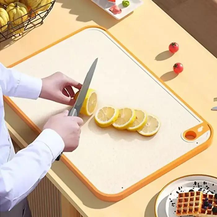 Planche à découper antibactérienne Double face en paille de blé, planche collante multifonctionnelle en plastique antidérapante Anti-moisissure pour la cuisine de la maison