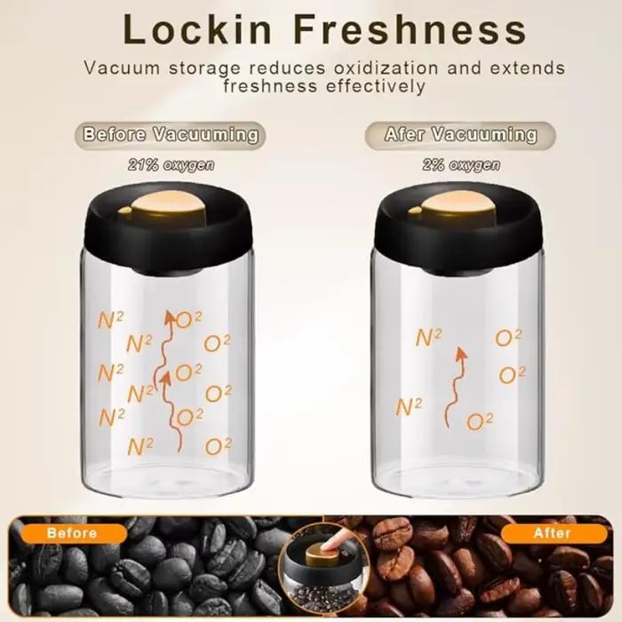 Boîtes à café sous vide avec couvercles hermétiques pour café, pots Mason en verre borosilicate, Kit de scellage sous vide pour thé, grains, sucre