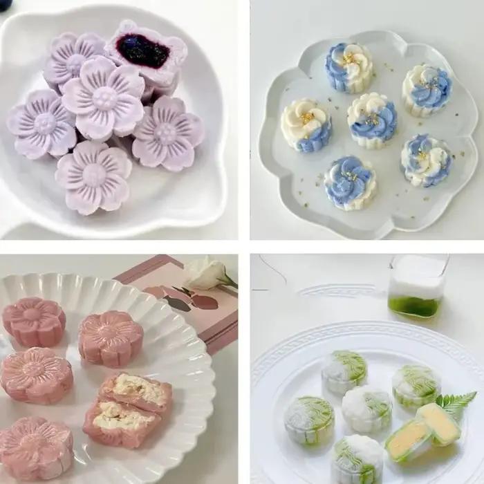 Ensemble de moules à gâteau de lune pour le Festival de la Mi-Automne avec motifs floraux sakura pour la décoration de pâtisseries et biscuits