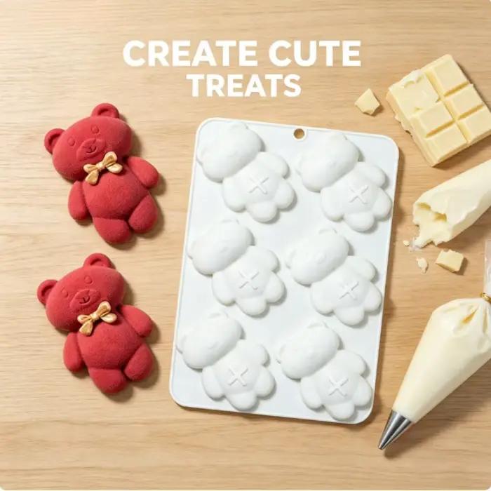 1 moule à gâteau en forme d'ours à 6 cavités, design classique et mignon, outil à dessert adorable