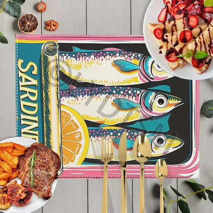Tapis de Table imprimé créatif en forme de boîtes de sardine colorées