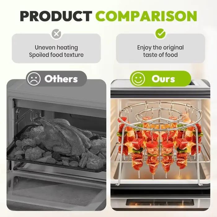 Support de brochettes en acier inoxydable pour friteuse à air, 12 brochettes antiadhésives, pas besoin de retourner, grille pour friteuses à air, fours, cuisine domestique, extérieur