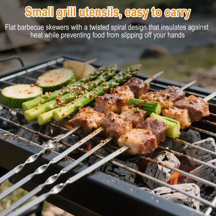 Brochettes en métal pour grillades à Kabobs 50 pièces 28cm brochettes à Kabob plat BBQ brochette de Barbecue ensemble réutilisable avec Tube de rangement Portable