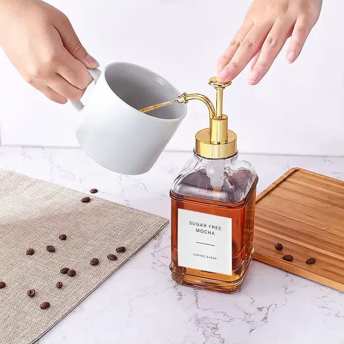 Distributeur de Sistressde Café en Verre de 500ml avec Pompe en Acier, Bouteille, Huile, Tous les Jours, Érable, Accessoires de Bar