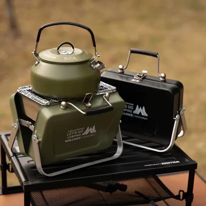 WELLHIKE Mini gril de table extérieur – Support portatif pliable pour grillades de poissons et de viande à feu ouvert, essentiel de camping