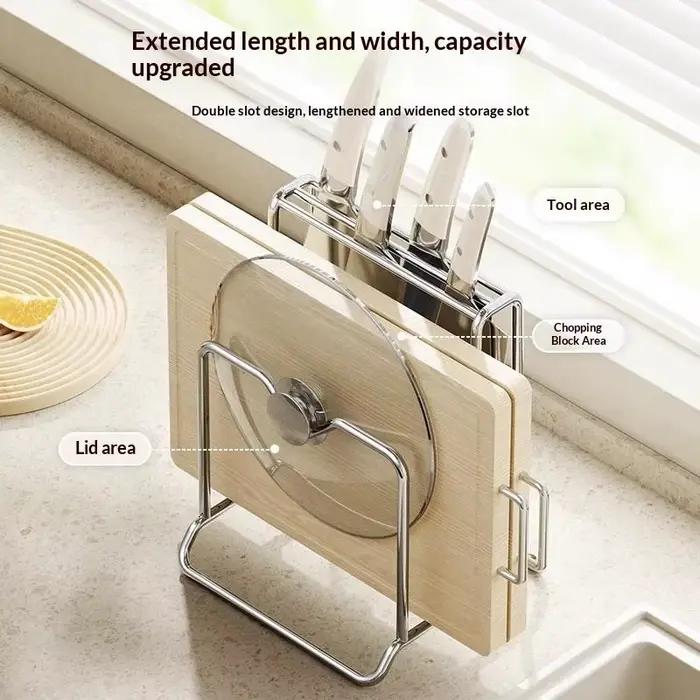 Organisateur de couteaux de cuisine avec fente pour planche à découper, support de rangement multifonctionnel pour ustensiles