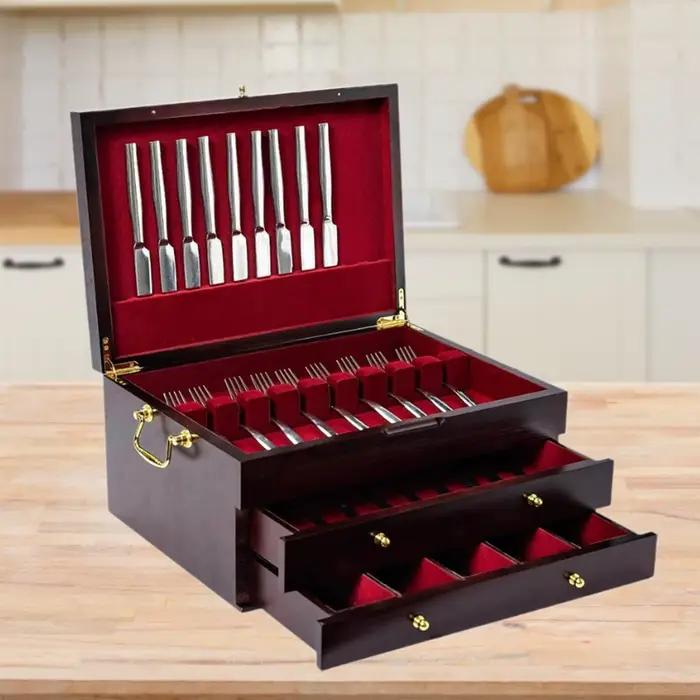 Boîte de rangement pour couverts, étui à ustensiles, cadeaux, doublure en feutre, polyvalente avec couvercle, organisateur de couverts pour restaurant et maison