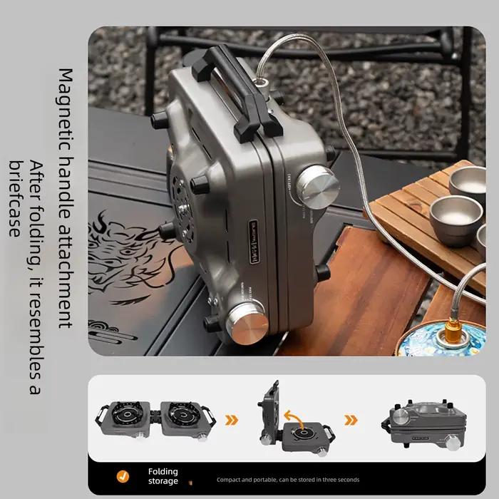 Réchaud de camping BUERK, réchaud à gaz portable, double brûleur, réchaud infrarouge pliable, ensemble de cuisson pour barbecue en plein air