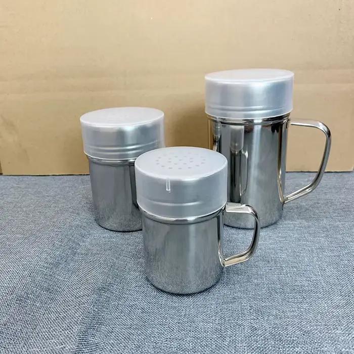 Bouteille de sel et sucre en acier inoxydable avec poignée pour assaisonnement et condiments polyvalente pour cuisine et restauration