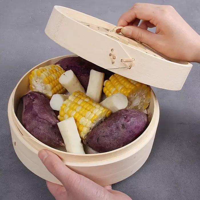 Cuiseur vapeur en bambou avec couvercle, cuiseur à vapeur chinois, panier à légumes pour la cuisson, cuiseur à vapeur Dimsum