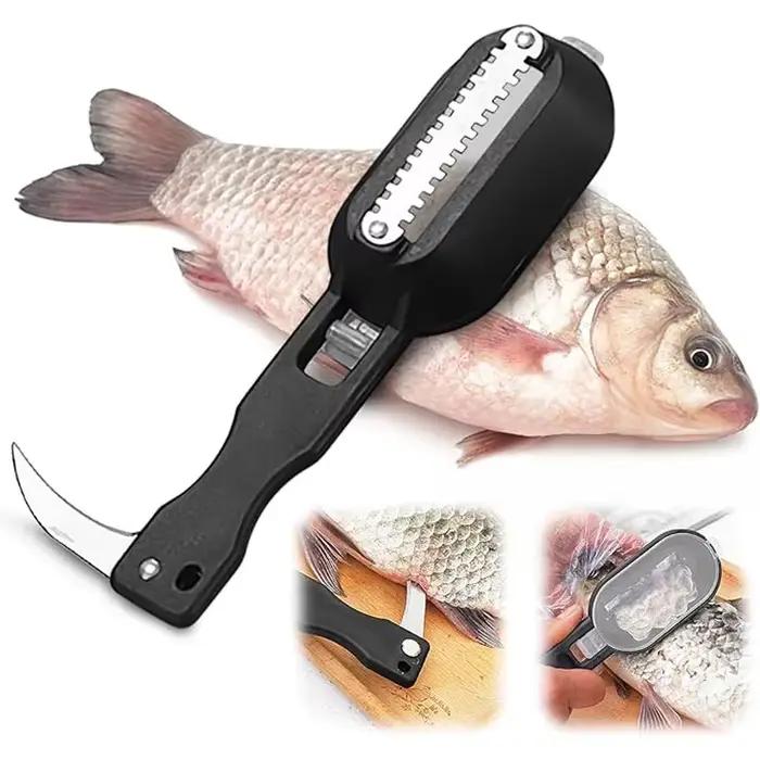 Râpe à écailles de poisson avec couteau pliant intégré – Outil de nettoyage et de pêche pour la cuisine domestique et l'extérieur
