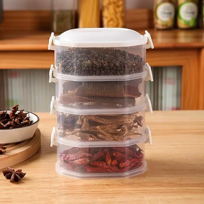 Boîte de rangement pour épices de cuisine, boîte de conservation pour oignon, gingembre, ail, boîte de conservation alimentaire multicouche, emballage étanche à l'humidité, récipient de conservation p