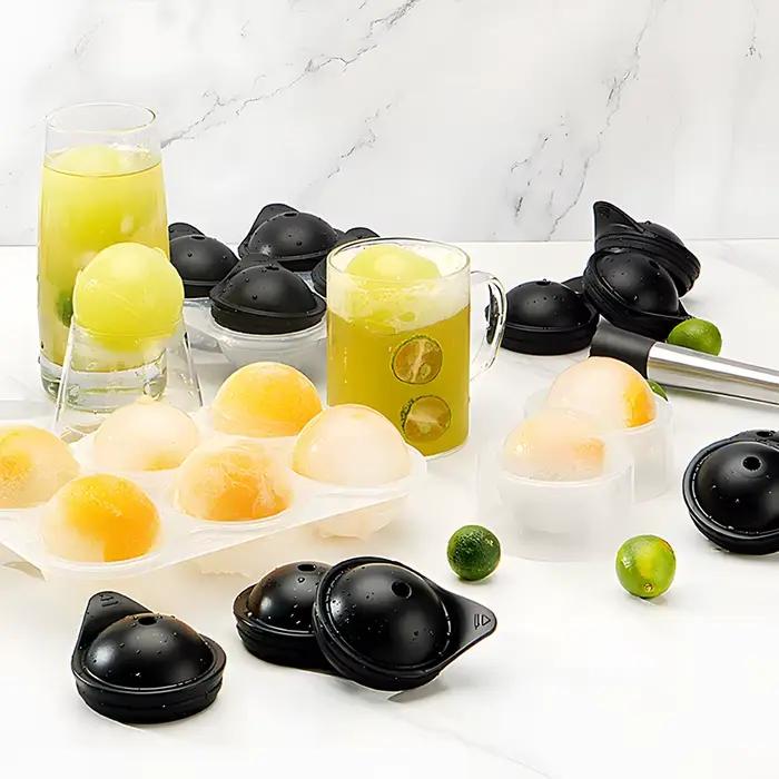 Grand plateau à glaçons en Silicone avec couvercle, grande machine à boules de glace, sphère ronde pour whisky/Cocktails/Barbon