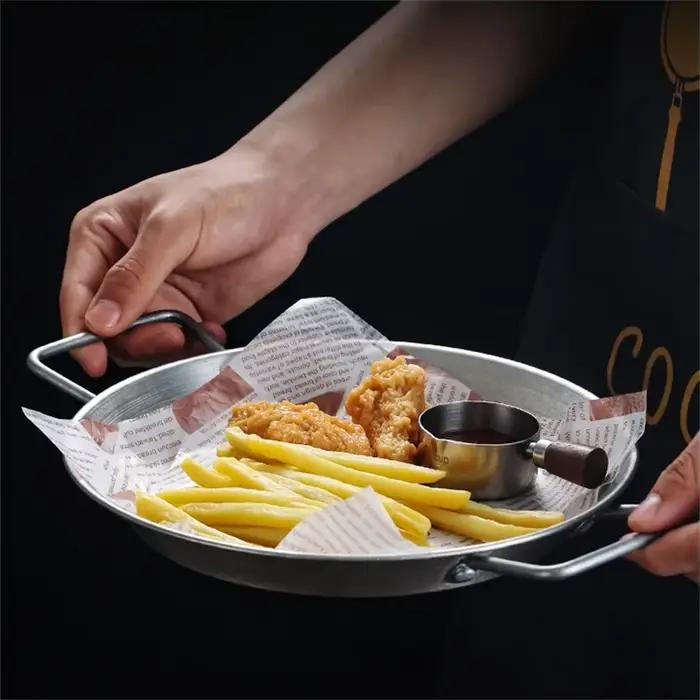 Pot Paella ergonomique à Double poignée en acier inoxydable, casserole à fond plat pour une cuisine efficace et une entretien facile