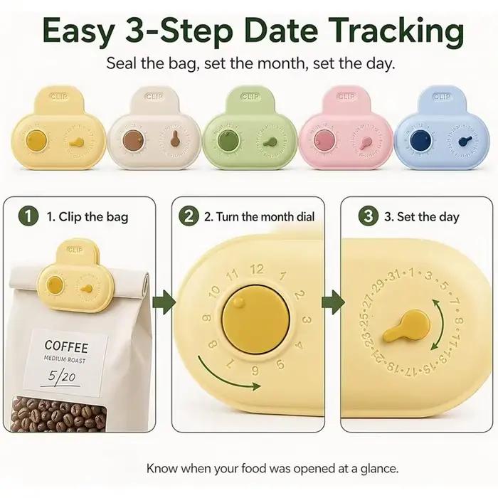 BSEVB-Accessoires de cuisine-Clip magnétique pour sac (2 ensembles), 10 pinces de scellage avec date, organisateur de collations mignon pour le stockage des aliments