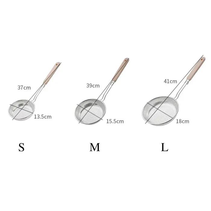 Écumoire à main en acier inoxydable, manche en bois, nourriture frite dans la cuisine, filtre, passoire, accessoires de cuisine multifonctionnels