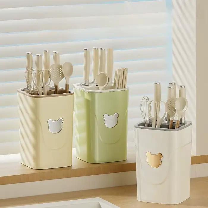 Porte-couteau multifonctionnel blanc pour rangement vertical et drainage facile pour cuisine moderne et organisation optimisée