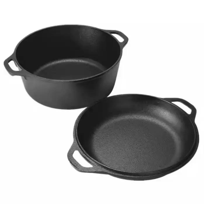 Four hollandais 2 en 1 en fonte robuste avec couvercle de poêle pour pain, cuisson, camping et barbecue occassions spéciales