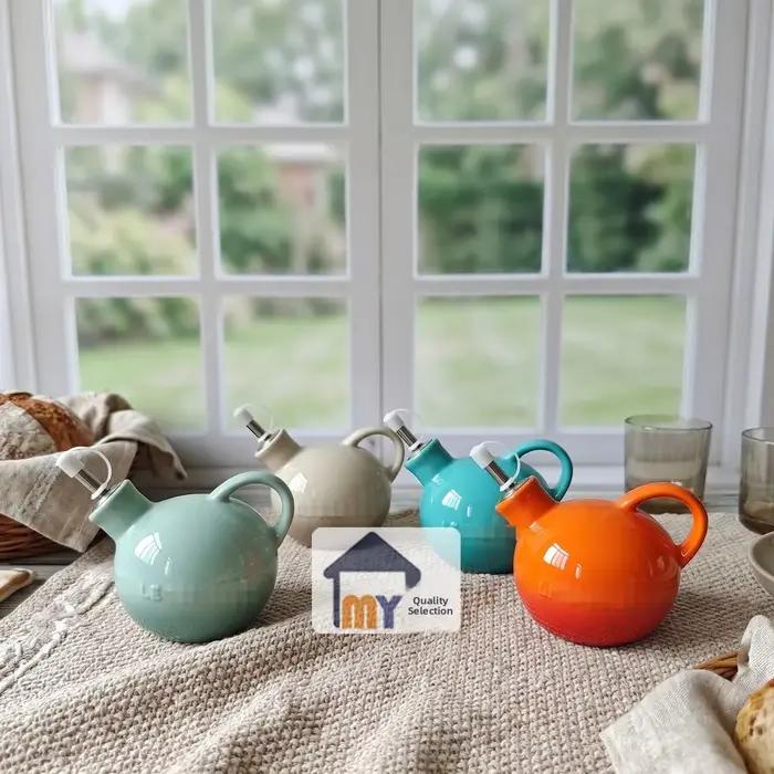 Bouteille d'huile et de vinaigre en céramique aux couleurs fraîches, ensemble de pots à assaisonnements de cuisine, style européen moderne et minimaliste, rangement pour la maison et la cuisine