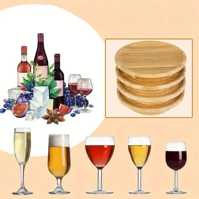 Ensemble de planches de charcuterie en bambou avec assiettes d'apéritif et sous-verres en verre à vin pour fêtes et réceptions familiales