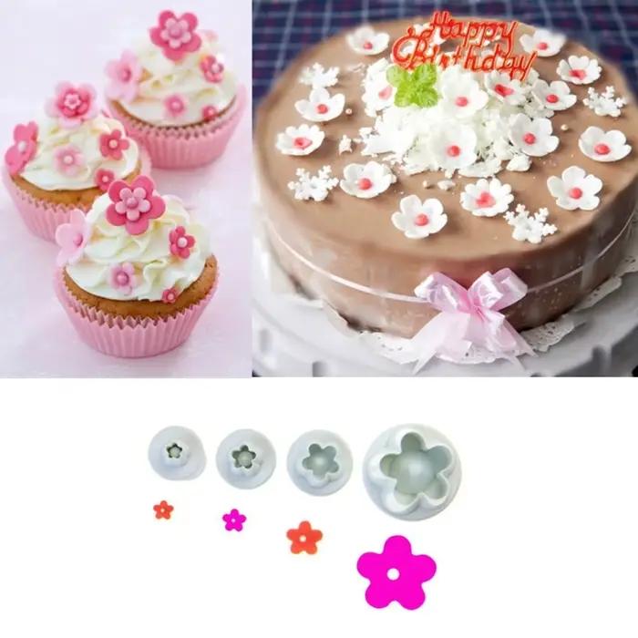 Ensemble de 4 pièces fleur de prunier plongeur fondant mold cutter outils de gâteau décoration noël