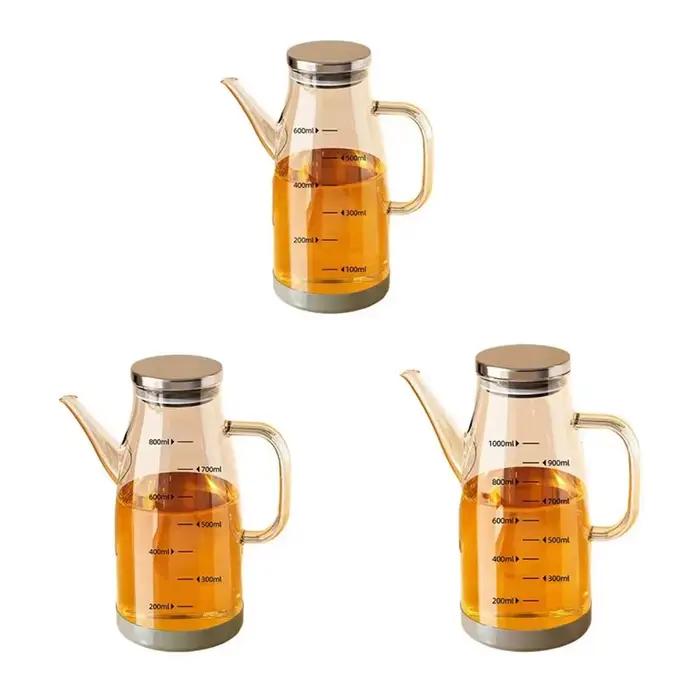 Bouteille de 600/800/1000ml avec bec sans goutte, Pot d'huile en verre de cuisine, distributeur d'huile anti-fuite de grande capacité