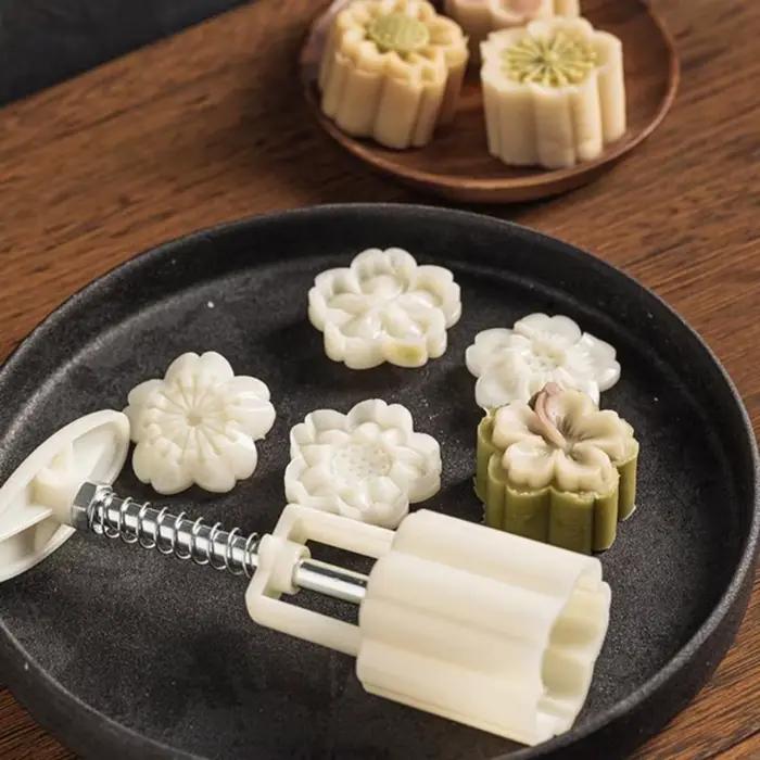 1 ensemble bricolage moule à gâteau de lune en plastique presse à main moule à pâtisserie presse à main modèle de gâteau aux haricots mungo pâtisserie gaufrage faire outil de cuisson de cuisine