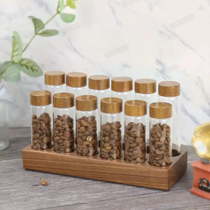 Petite bouteille en verre scellée en bois de hêtre, stockage de grains de café, album, base poreuse, affichage créatif Mars, accessoires précieux