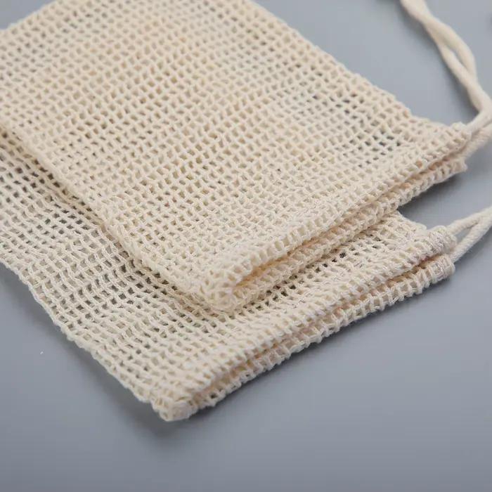 Sac économiseur de savon en coton naturel, 3 pièces, pochette de savon en maille de coton écologique pour le nettoyage du corps et les soins de la peau, idéal pour la douche, le bain et les voyages