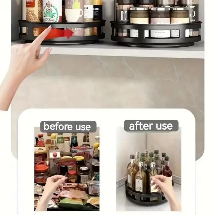 Multi-usages 360 ° Boîte de rangement rotative, gain de place, comptoir antidérapant, vaisselle de cuisine, cosmétiques, boîte de rangement d'épices