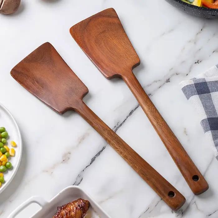 Spatule en bois à Long manche, tourneur plat, spatule de cuisson antiadhésive, pelle à œufs frits, ustensile de cuisine, accessoires de cuisine