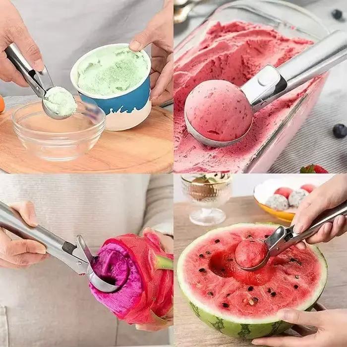 Cuillère à glace multifonctionnelle en acier inoxydable et cuillère à boules de melon, idéale pour la préparation de boules de fruits et l'utilisation quotidienne en cuisine