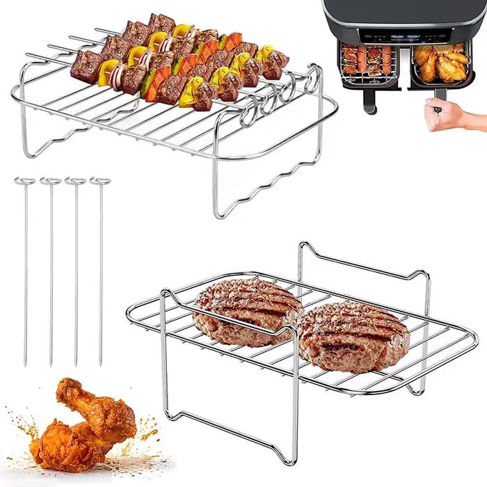 Accessoires de friteuse à Air rectangulaires, support de gril de friteuse à Air en acier inoxydable pour Ninja double Zone 3.7-5.8Qt, panier de four, support de cuisson