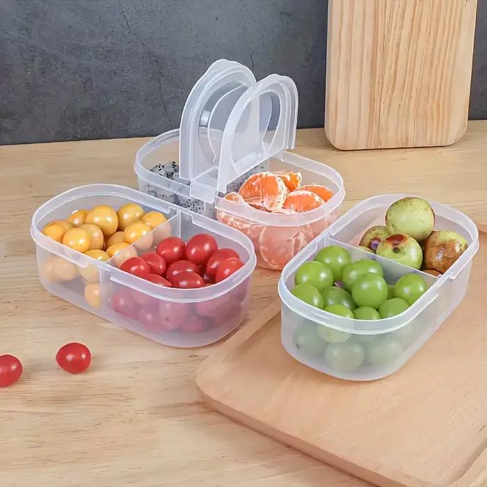 Récipient de stockage des aliments, organisateur d'épices à double compartiment, pour Fruits, épices, herbes, scellé, sans danger pour le micro-ondes, réutilisable, facile à nettoyer