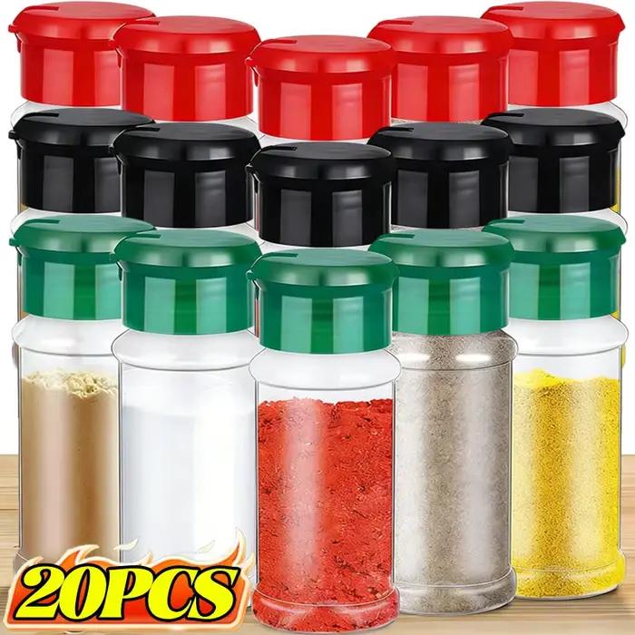20x pots à épices transparents, salières et poivrières, boîtes de rangement pour condiments et poudres, ustensiles de cuisine