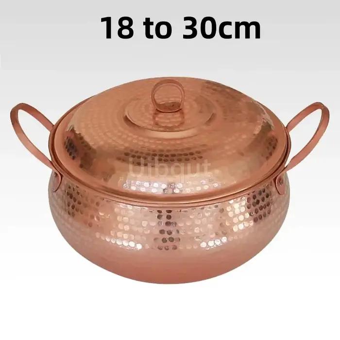 Casserole pure faite à la main en cuivre violet avec marmite à ragoût de cuisine épaisse avec couvercle