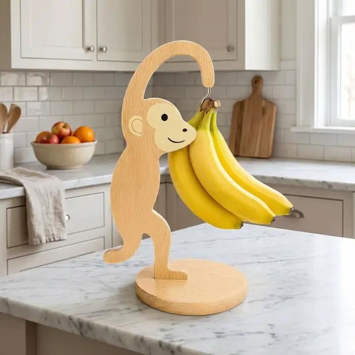 Support à bananes en bois avec crochet en acier inoxydable, design vertical, pour une suspension fluide et maintenir les bananes fraîches